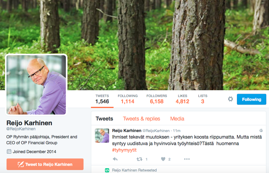 OP:n p&auml;&auml;johtaja on ahkera twittaaja!